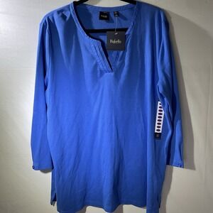 NWT Rafaela Women's V-Neck 3/4 Sleeve Blue Blouse Pullover Size‎ XXL